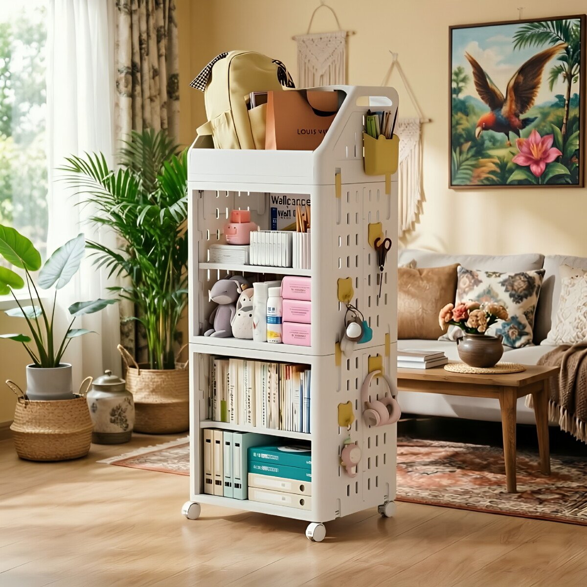 Movable Multi-Tier Floor Bookshelf Storage Rack - Kids Bookshelf Malaysia Wholesale