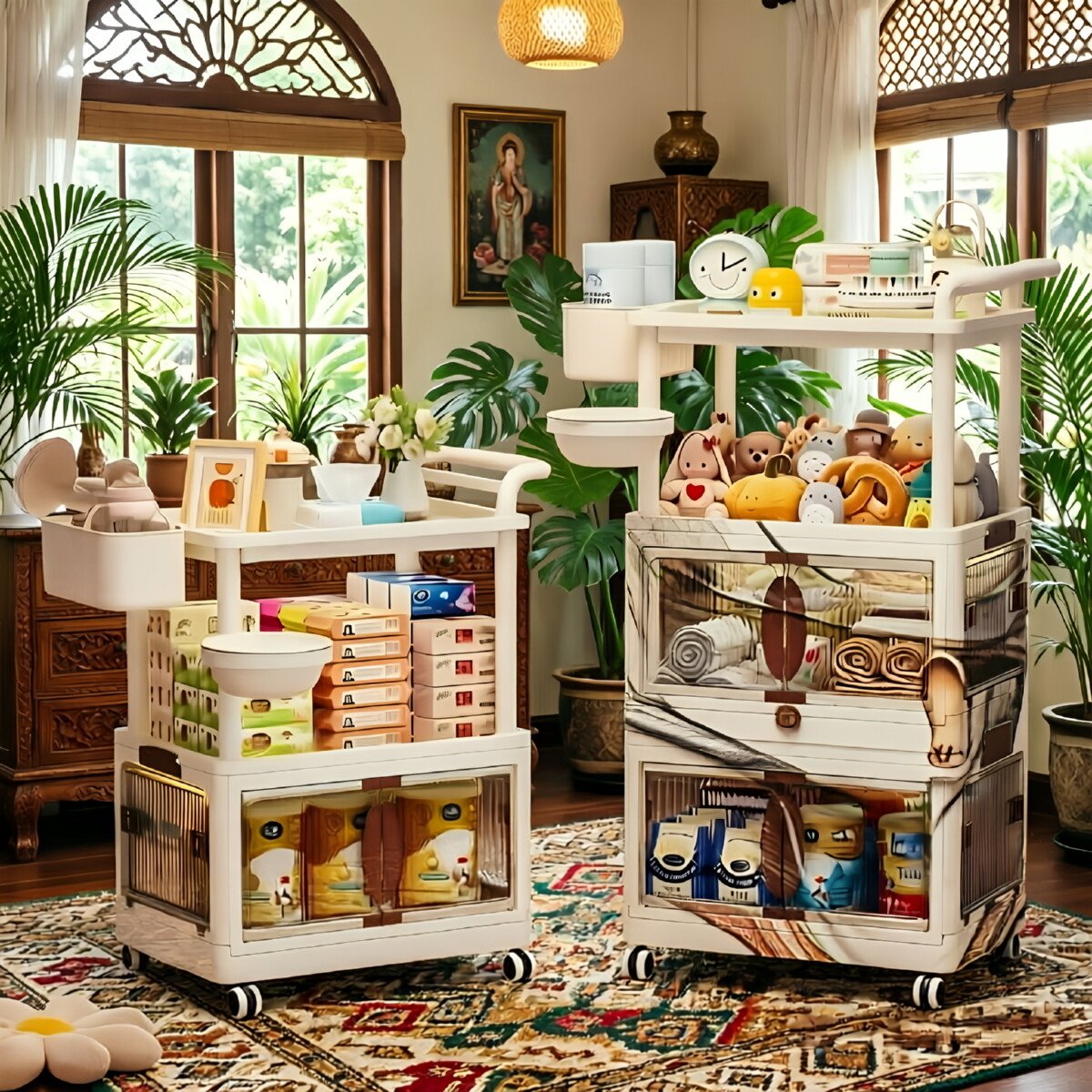 Multi-Tier Rolling Snack Cart Storage Rack - Kitchen Utility Cart Malaysia Wholesale